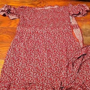 Tie Front Cutout Shirred Back Bardot Dress